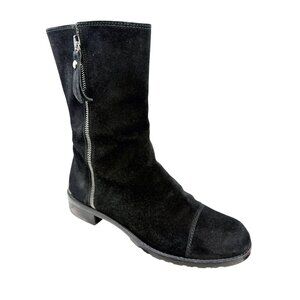STUART WEITZMAN‎ Duluth Black Suede Cheetah Lining Mid Calf Boot
